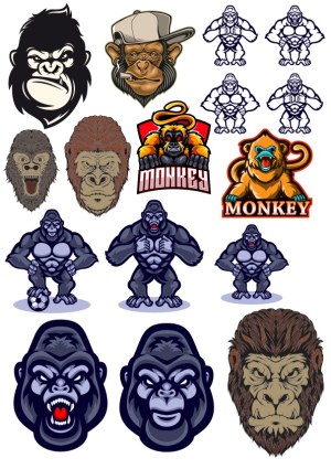 Collection of Vector Monkey and Gorilla Mascot Logos and Illustrations Free Vector