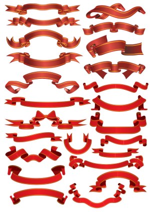 Collection of Red Decorative Ribbon Banners and Labels Free Vector