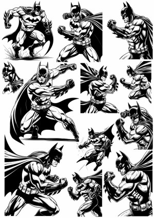 Black and White Comic Style Batman Action Poses Vector Set Free Vector