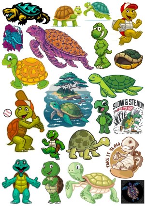 Collection of Various Turtle and Tortoise Cartoon and Stylized Vector Images Free Vector