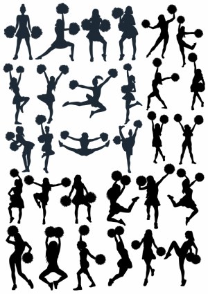 Cheerleader Silhouettes with Pom Poms in Various Dynamic Poses Free Vector
