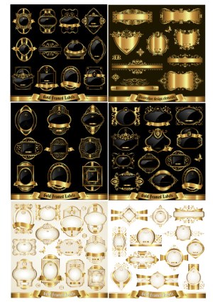 Elegant Gold Framed Labels and Decorative Design Elements Collection Free Vector
