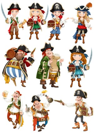 Cartoon Pirate Characters Collection Free Vector