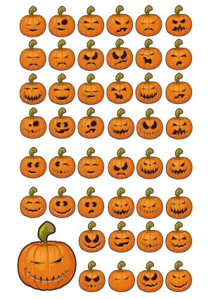 Collection of 40 Halloween Pumpkin Faces with Various Expressions Free Vector