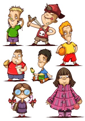 Cartoon Kids Characters Collection with Various Expressions and Activities Free Vector
