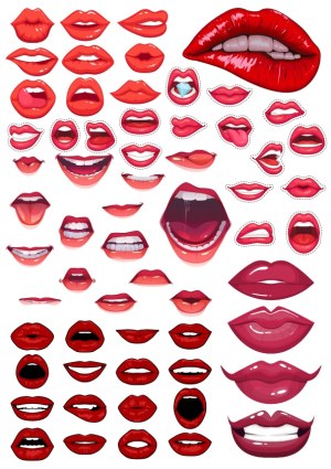 Collection of Various Red Lips Expressions and Mouth Poses Vector Set Free Vector