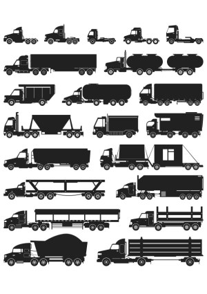 Silhouette Vector Collection of Various Semi-Truck and Trailer Types Free Vector