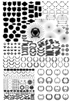 Collection of Heraldic Shields, Crowns, Laurels, Ribbons, and Decorative Elements Free Vector
