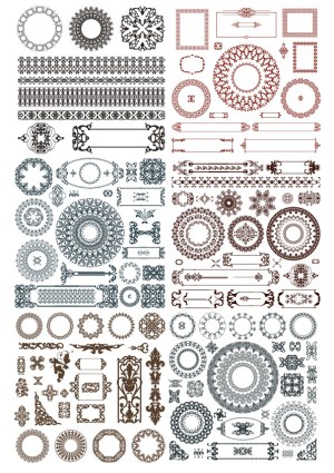 Ornate Vintage Floral Borders, Frames, and Circular Decorative Elements Set Free Vector
