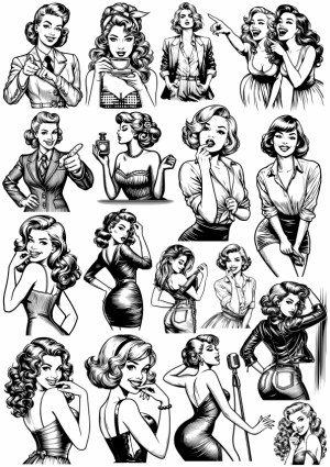 Vintage Pin-Up Style Women Vector Collection Free Vector