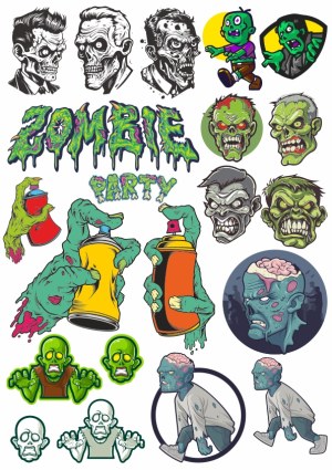 Colorful Zombie and Horror Vector Set with Graffiti and Spray Cans Free Vector