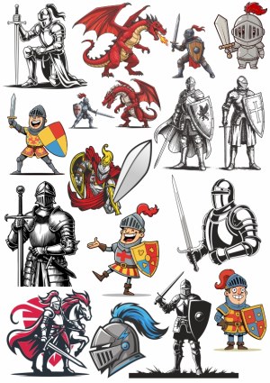 Medieval Knights and Dragons Vector Collection Free Vector