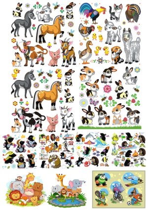Colorful Cartoon Farm and Wildlife Animal Vector Illustrations Free Vector
