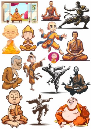 Meditative and Martial Arts Monk Vector Illustrations Free Vector
