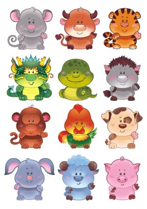 Cute Cartoon Chinese Zodiac Animals Vector Set Free Vector