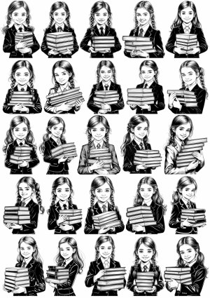 Vector Illustrations of Schoolgirls Holding Books in Uniform Free Vector