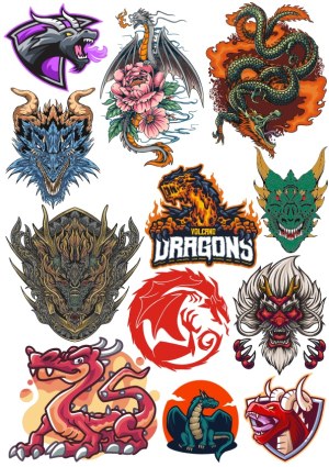 Collection of Colorful Dragon Vector Illustrations and Logos Free Vector