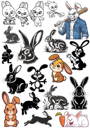 Diverse Rabbit and Bunny Vector Illustrations Set Free Vector
