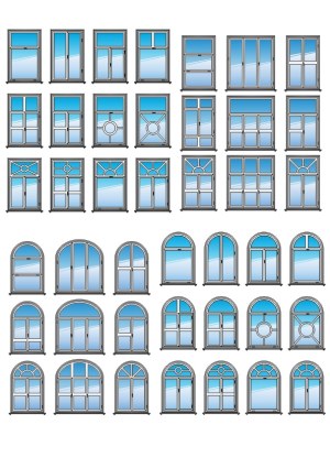 Variety of Rectangular and Arched Window Vector Designs Free Vector