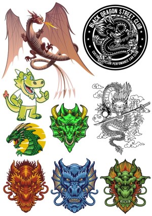 Collection of Various Dragon Vector Illustrations and Emblems Free Vector