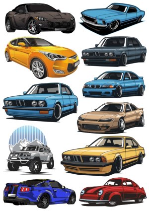 Collection of Various Car Vector Illustrations Free Vector