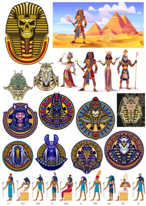 Ancient Egyptian Themed Vector Illustrations and Character Designs Free Vector