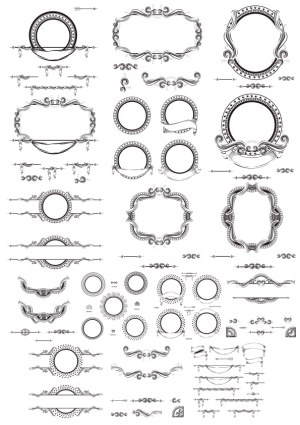 Vintage ornamental circular and rectangular frames with decorative dividers Free Vector