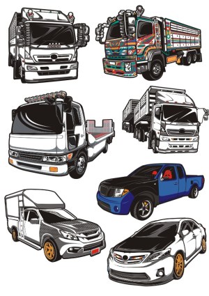 Set of Vector Commercial and Personal Vehicles Free Vector