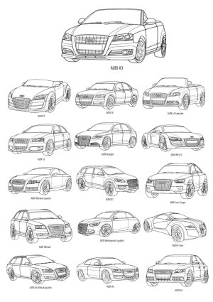 Outline Vector Illustrations of Various Audi Car Models Free Vector