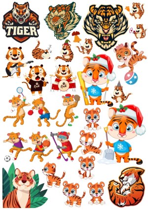Tiger Illustrations and Cartoon Tiger Characters in Various Activities Free Vector