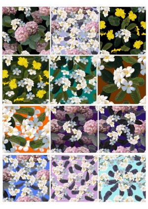 Set of Floral Vector Patterns with Plumeria and Hydrangea Flowers Free Vector