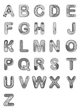 Decorative Black and White Alphabet Letters with Intricate Patterns Free Vector