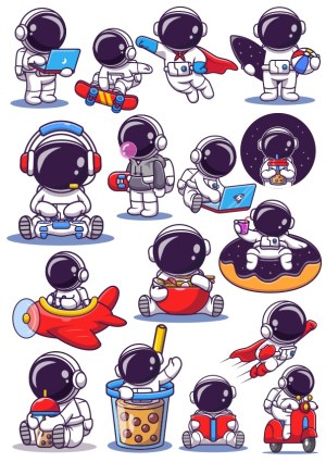 Cute Astronauts Engaging in Various Fun Activities Vector Set Free Vector