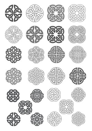 Set of Black and White Celtic Knot Circle and Square Vector Designs Free Vector