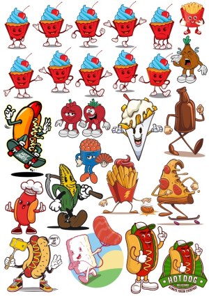 Cartoon Food Characters Collection with Animated Expressions Free Vector