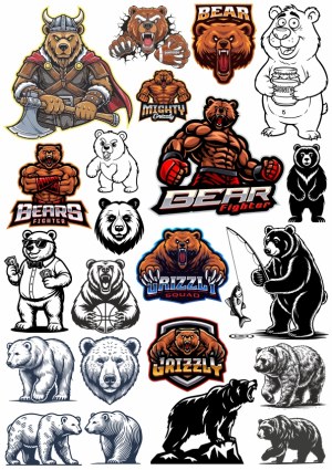 Collection of Bear Vector Illustrations and Mascots Free Vector