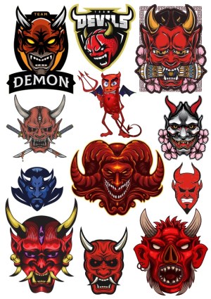 Collection of Devil and Demon Head Illustrations Free Vector