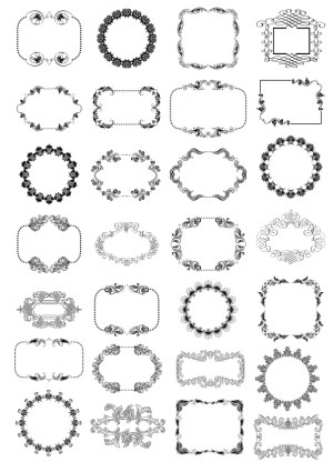 Collection of 30 Decorative Black and White Vintage Frames and Borders Free Vector