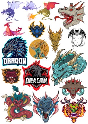 Collection of Colorful Dragon Vector Illustrations and Logos Free Vector