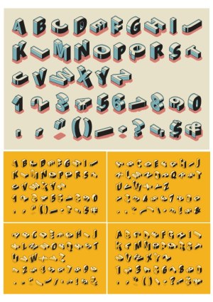 Set of 3D Isometric Alphabet and Number Fonts with Symbols Free Vector