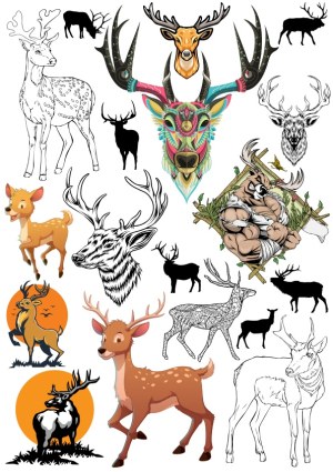 Deer and Antler Vector Illustrations Collection Free Vector