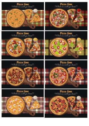 Variety of Gourmet Pizzas on Wooden Boards with Slices and Dips Free Vector