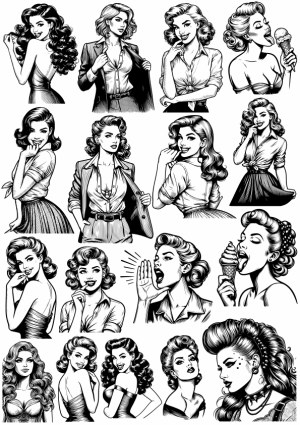 Vintage Pin-Up Style Women Vector Illustrations Free Vector