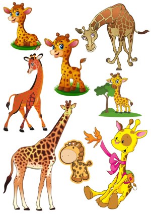 Set of Cartoon and Realistic Giraffe Illustrations Free Vector