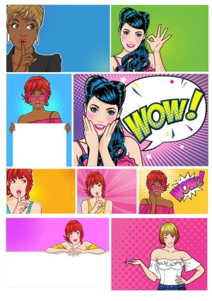 Pop Art Women with Expressions and Speech Bubbles Free Vector
