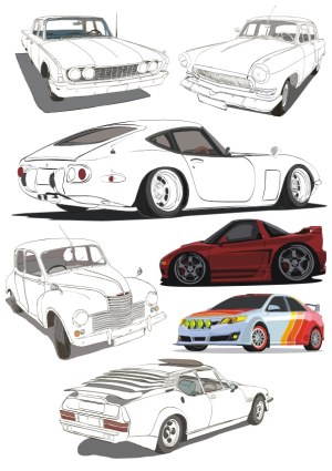 Collection of Classic and Modern Sports Cars Vector Illustrations Free Vector