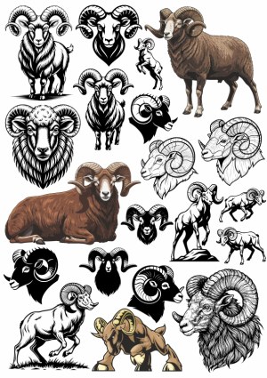 Collection of Bighorn Sheep and Ram Vector Illustrations Free Vector