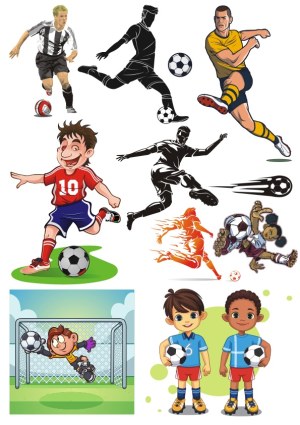 Vector Illustrations of Soccer Players and Goalkeeper in Various Styles Free Vector