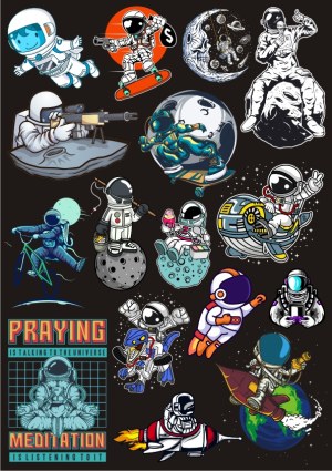 Collection of Cartoon Astronauts in Various Fun and Action Poses Free Vector