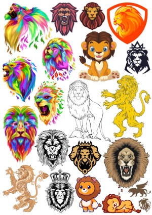 Colorful and Stylized Lion Vector Illustrations Collection Free Vector